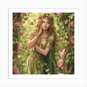 Goddess Of Nature Surrounded By Roses Art Print