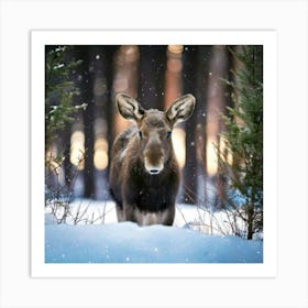 Firefly Whimsical Baby Moose In A Festive Winter Forest 25528 (2) Art Print