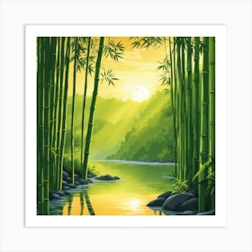 A Stream In A Bamboo Forest At Sun Rise Square Composition 319 Art Print