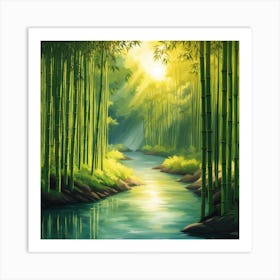 A Stream In A Bamboo Forest At Sun Rise Square Composition 53 Art Print