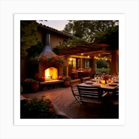 A Tranquil Countryside Retreat Boasts An Elegant Outdoor Pizza Oven Nestled Within A Cobblestone Path Art Print