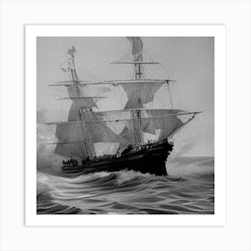Ship In Rough Seas Art Print