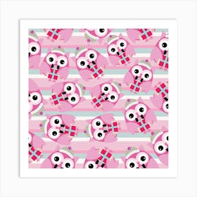 Pink Owls Art Print