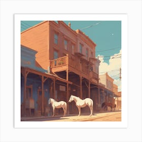 Horses In The Street 1 Art Print