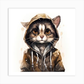 Watercolour Cartoon Ringtail Cat In A Hoodie Art Print