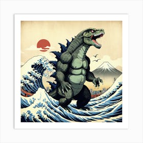 Godzilla In The Waves Art Print