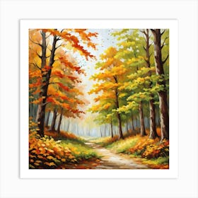 Forest In Autumn In Minimalist Style Square Composition 75 Art Print