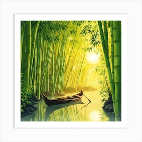 A Stream In A Bamboo Forest At Sun Rise Square Composition 171 Art Print