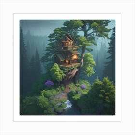 Tree House In The Forest Art Print