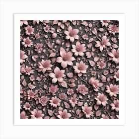 Pink Flowers On A Black Background Art Print