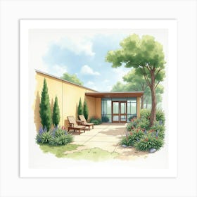 Watercolor Scene Of A Wellness Center Designed For Relaxation And Patient Well Being 1 Art Print