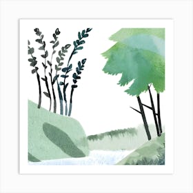 Watercolor Of A Stream Art Print