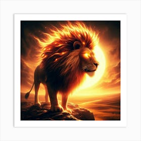 Lion On Fire Art Print