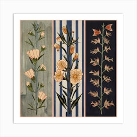 Three equal parts, each part containing a type of flowers 12 Art Print