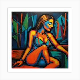 Hand Painted Acrylic Neon Picasso Style Female 1 Art Print