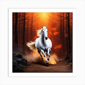 White Horse In The Forest Art Print