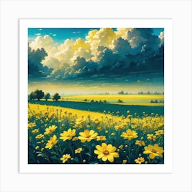 Yellow Flowers In A Field 40 Art Print