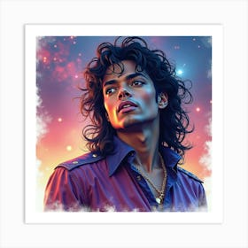 Watercolor Depiction Of Michael Jackson With A Cosmic Backdrop 1 Art Print