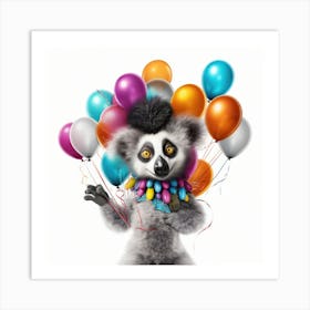 Lemur With Balloons 1 Art Print