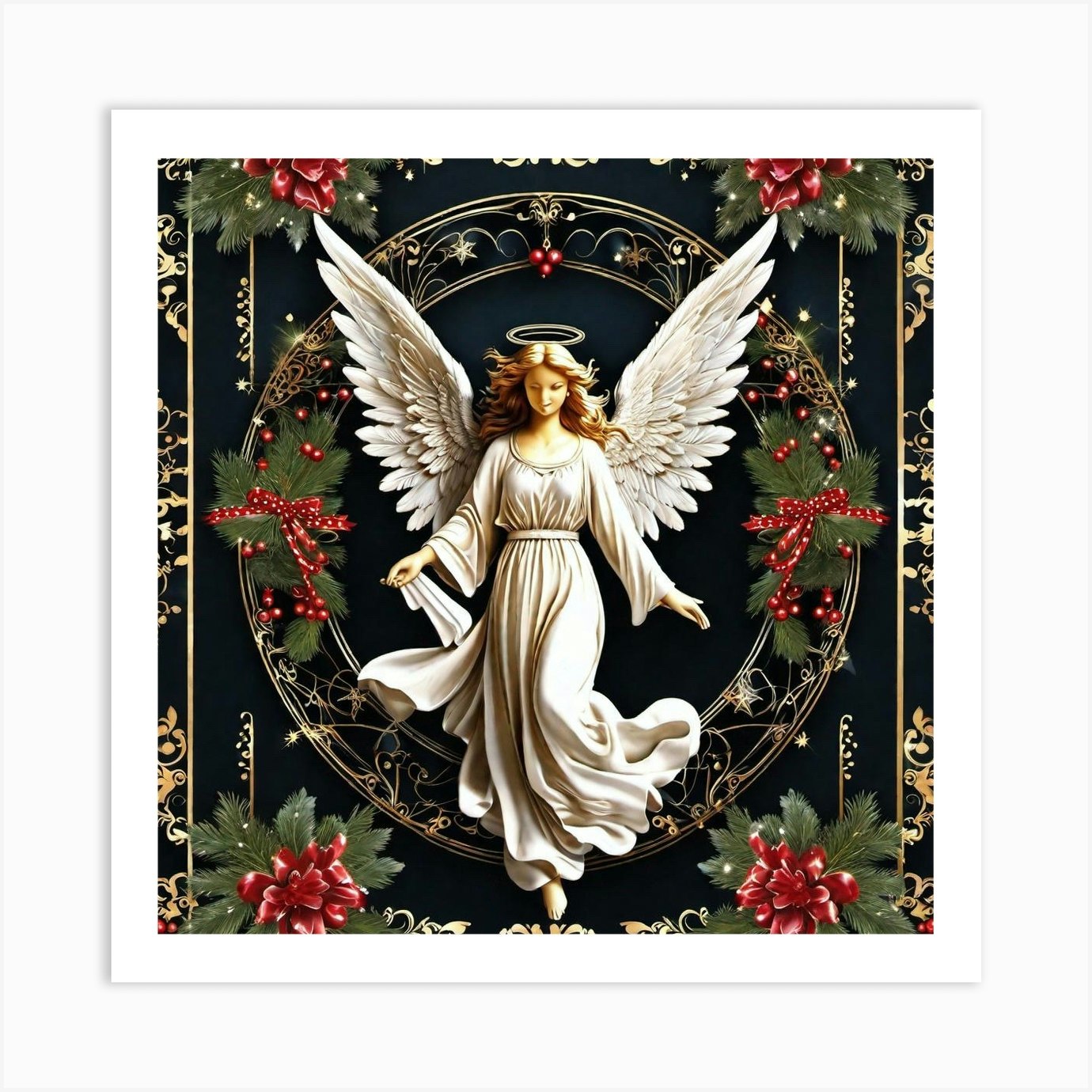 Gold Silver Angel Wings by Nastasiart Fine Art Paper Poster (styles > Decorative Art > Holiday Décor > Christmas > Religious Christmas Art > Christmas