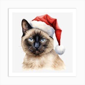 Siamese Cat In Santa Hat Art Print