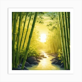 A Stream In A Bamboo Forest At Sun Rise Square Composition 149 Art Print