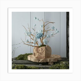 Flower Arrangement In A Wooden Vase Art Print