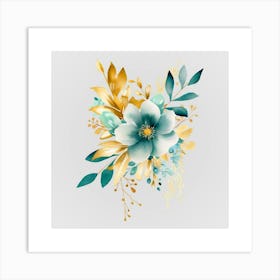 Watercolor Gold And Teal Bouquets 10 Art Print