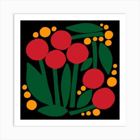 Red And Orange Abstract Flowers Square Art Print
