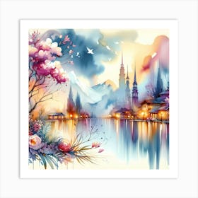 Watercolor Of A City 8 Art Print