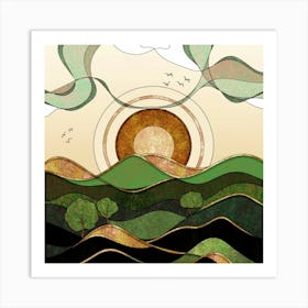 Landscape With Sun Art Print