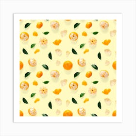 Oranges On Yellow Background Art Print