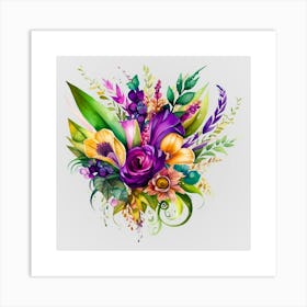 Watercolor Mardi Gras Flower Bouquets 17 Art Print