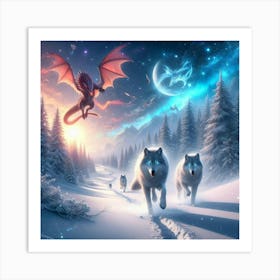 Snowy Wolf Pack Family 4 Art Print