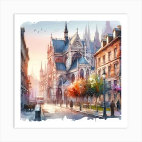 Paris Cityscape Watercolor Painting Art Print