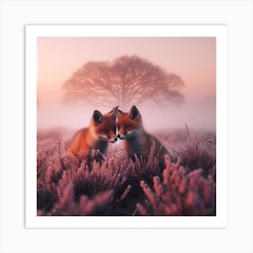 Foxes In The Mist 2 Art Print