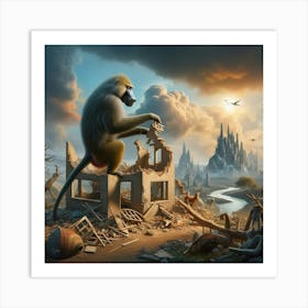 Monkey Destroying Human Habitat Art Print