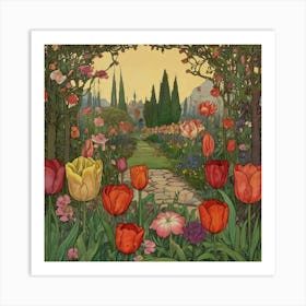 Tulips In The Garden 28 Art Print