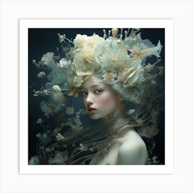 Girl With Flowers In Her Hair Art Print