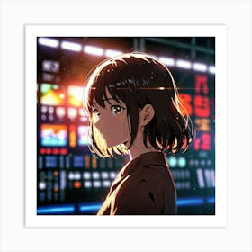 Anime Girl Standing In Front Of Lights Art Print