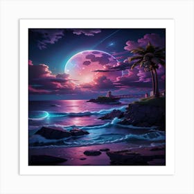 Full Moon Over The Ocean Art Print