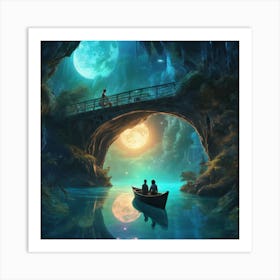 813497 Realistic Vision Bioluminescent Cave, Bridge, Boat Xl 1024 V1 0 Art Print