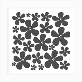 Grey Flowers Pattern Art Print