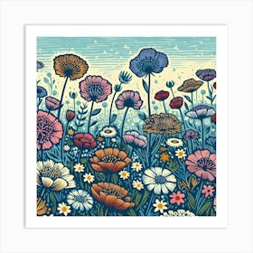 Wildflowers - Linocut Flower Meadow Art Print