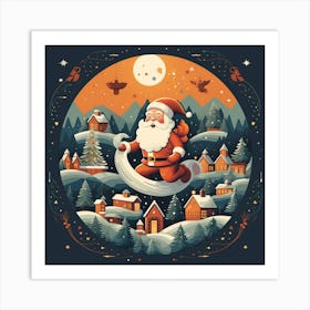 Santa Claus Flying Christmas Art Print