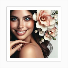 Beautiful Woman With Flowers Art Print