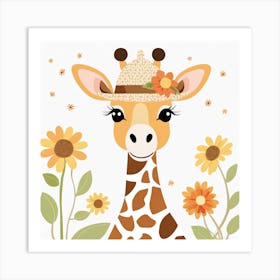Floral Baby Giraffe Nursery Illustration (23) 1 Art Print
