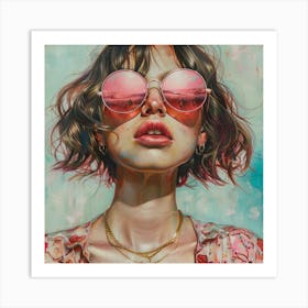 A Girl With Pink Sunglasses Art Print