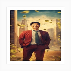 The Man Is Happy Because He Made Money In The Stoc Art Print