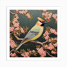 Ohara Koson Inspired Bird Painting Cedar Waxwing 3 Square Art Print